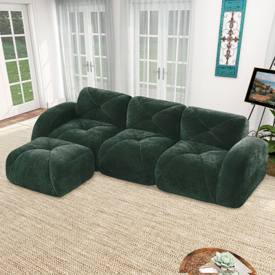 110-Inch Cloud Compression L-Shaped Sofa Set, Three-Seater Modern Modular Sofa With Footstool, Upholstered Sofa For Living Room Or Bedroom, No Assembly Required.