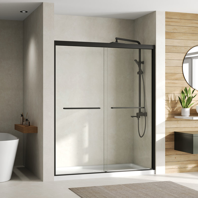 56"-60" W x 72" H Double Sliding Shower Door, Framed Bypass Sliding Door with 1/4'' Tempered Glass, Matte Black, Matte Black