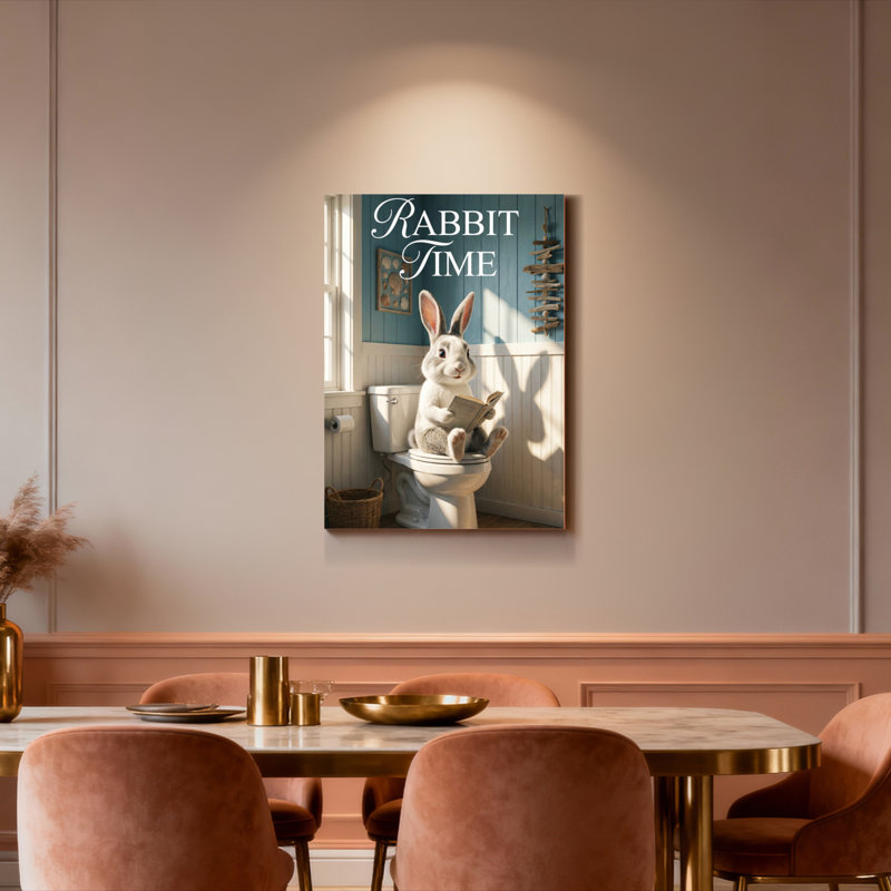 Tableau sur toile représentant un lapin lisant sur les toilettes (lot de 1), H 24 po x l 16 po