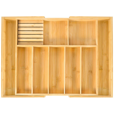 Extra Large Kitchen Utensil Holder, Bamboo Silverware Drawer Organizer, Expandable Cutlery Organizer With Knife Block, Multifunctional Drawer Divider