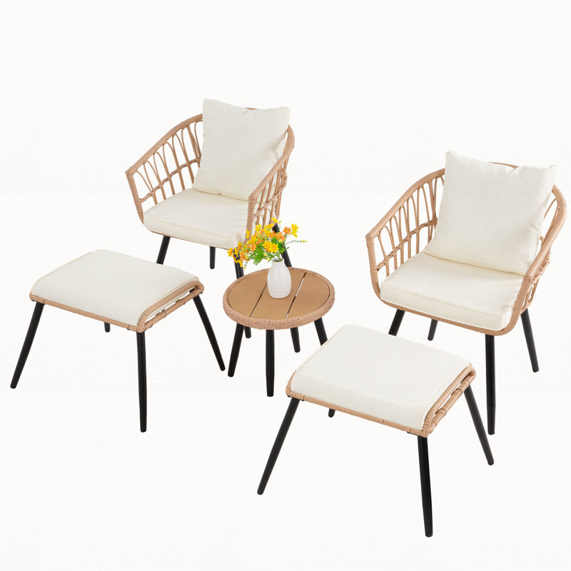 Ensemble bistro 5 pièces pour patio avec repose-pieds, Coussin beige / structure jaune