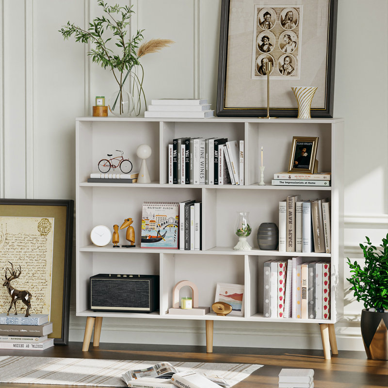 Jaen Solid and Manufactured Wood Cube Bookcase, Grand White, (8 Shelves) 42.5" H x 39.4" W x 9.4" D