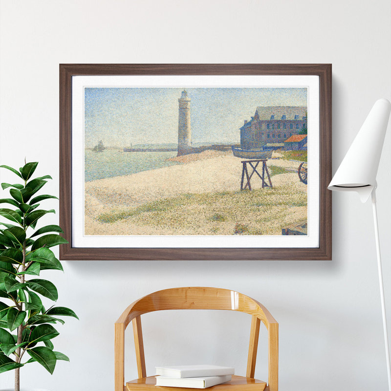 The Lighthouse at Honfleur by Georges Seurat - Picture Frame Painting, 27cm H x 36cm W x 2cm D, Walnut