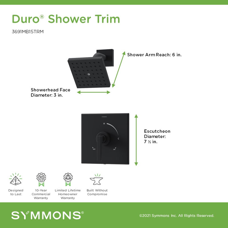 Duro HydroMersion Single Handle Shower Faucet Trim Kit, Matte Black