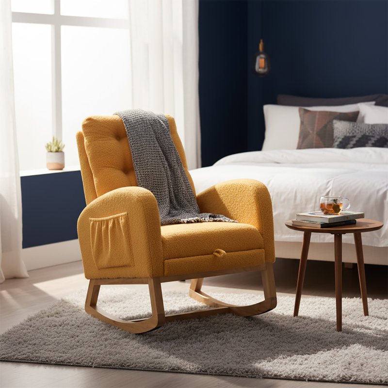 Chaise berçante classique rembourrée avec repose-pieds réglables, Jaune