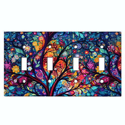 Couvercle de plaque d'interrupteur en métal; Bascule à 4 bandes standard US - Arbre abstrait coloré