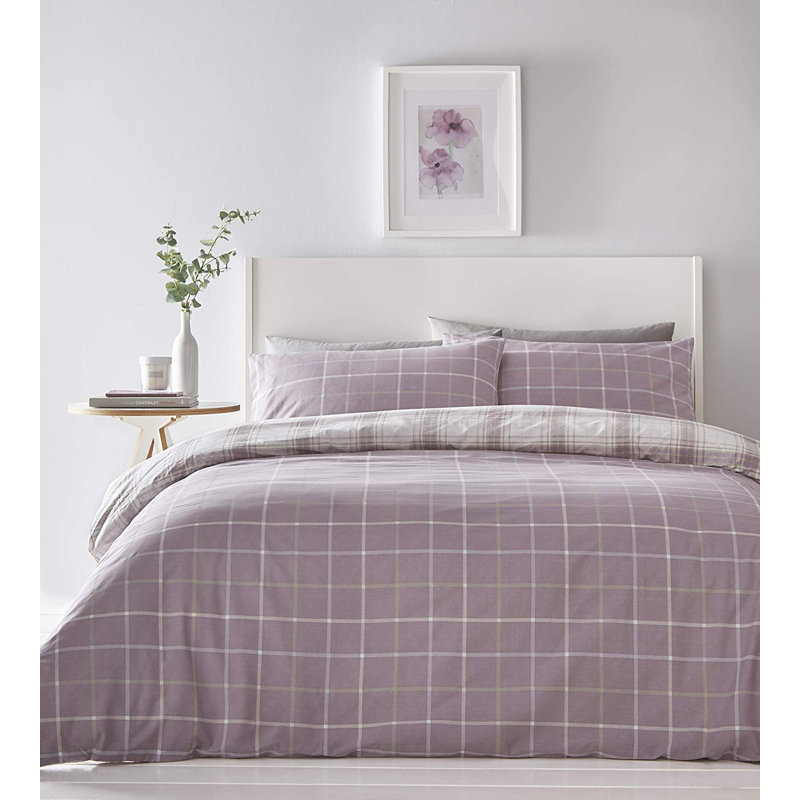 Bedmaker Plaid Duvet Cover Set with Pillowcases, 135 x 200cm Duvet Cover + 1 Standard Pillowcase, Duck Egg