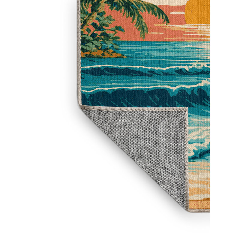 Washable Beach Scenes Hawaiian Area Rug, Square 4'