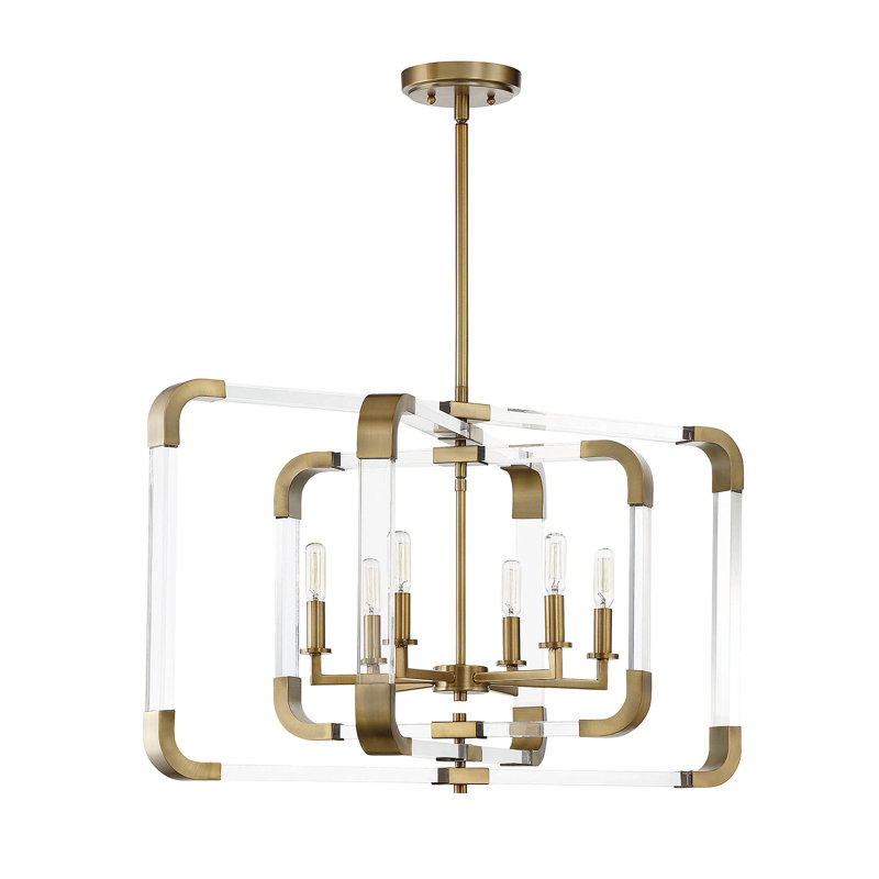 Lustre carré/rectangulaire 6 lumières façon bougie Cael, Laiton chaleureux