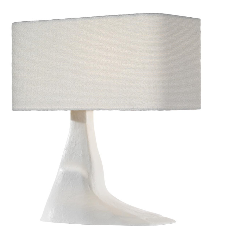 Anne-Marie Barton Terra-Forma 23" Left Table Lamp in Museum Pewter with Boucle Shade, White, Aluminum