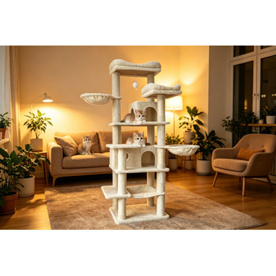 68In Multi-Level Cat Tree Tower With Hammocks, Cat Cave & Scratching Posts