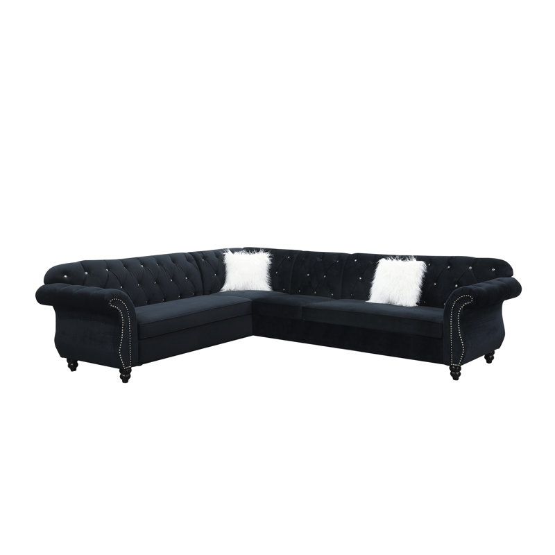 Jacey-Leigh Velvet L-Shaped Sectional Reversible, Black Velvet