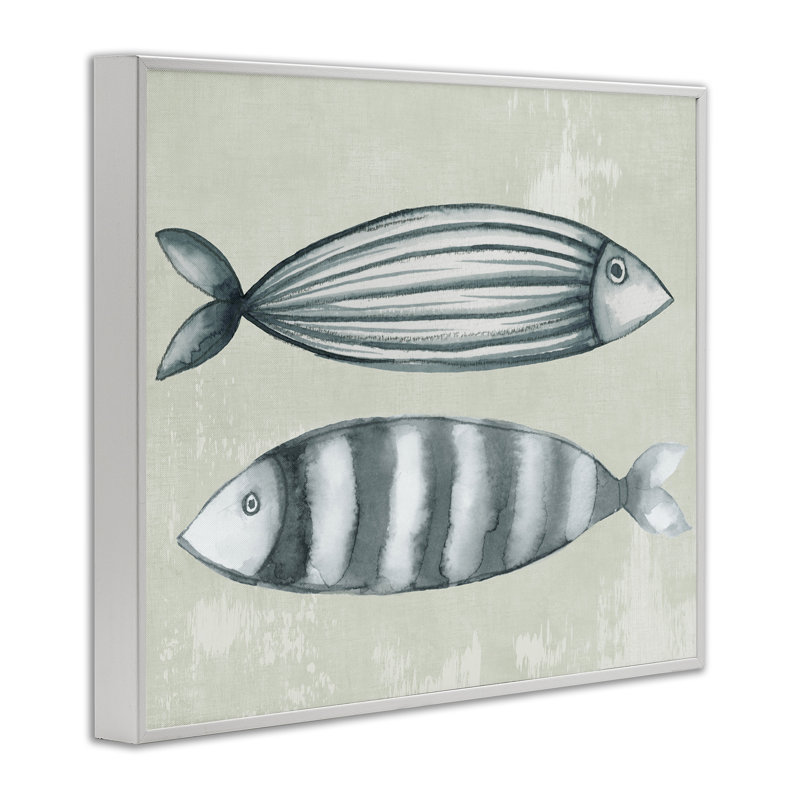 Stick Fish in Neutrals Framed Giclee, design by Eli Jones, 16" H x 20" W, Coastal White Framed Giclee
