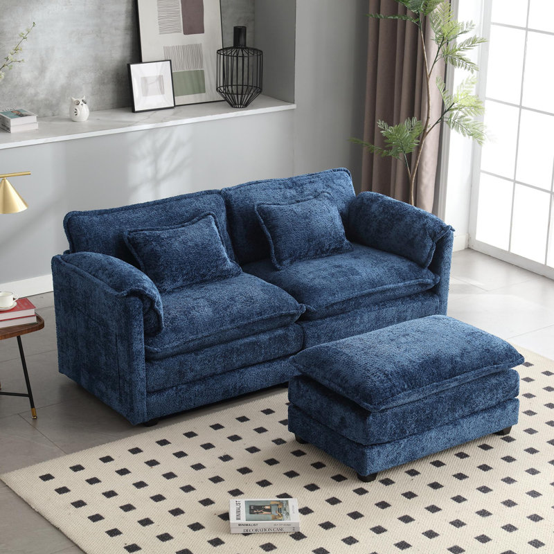 Causeuse de style moderne avec accoudoirs amovibles, Chenille bleue marine, H 31,1 po x l 76,8 po x P 29,5 po