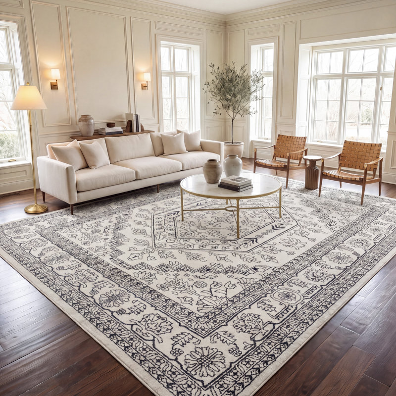 Tapis oriental de couleur sauge / ivoire Arrietty, Grey/Ivory, Rectangle de 10 pi x 14 pi