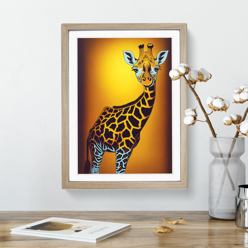 Young Giraffe - Single Picture Frame Painting, 64cm H x 46cm W x 2cm D, Oak