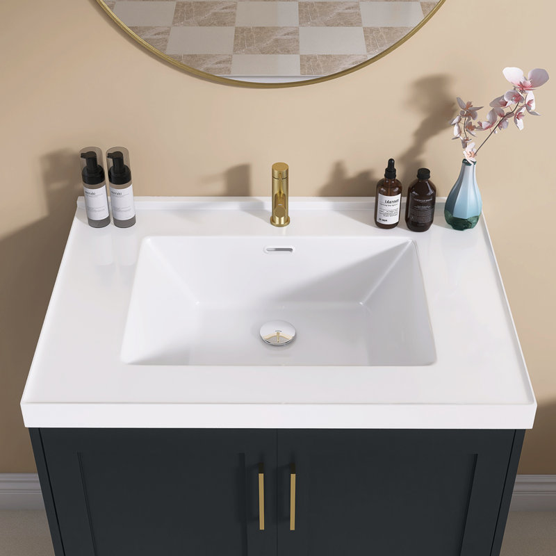 Comptoir de meuble-lavabo simple 30 po x l 22 po avec comptoir en pierre en résine et comptoir rectangulaire encastré avec trou pré-percé et drain central