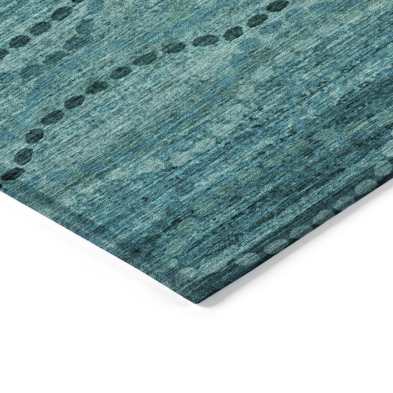 Machine Washable Indoor/Outdoor Xhevrie Turquoise Rug, Rectangle 9' x 12'
