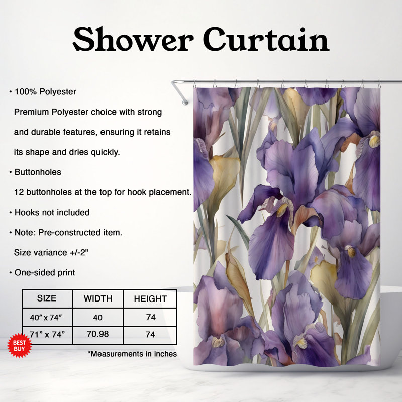 Rideau de douche 1 pièce Flower Wave, H 74 po x l 71 po