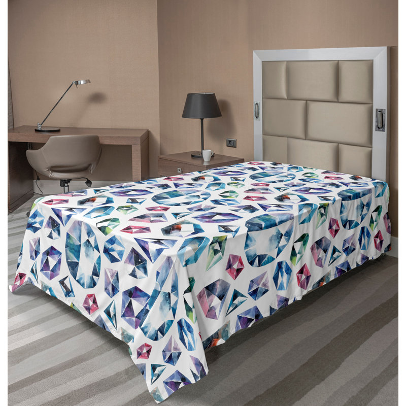 Ambesonne Top Flat Sheet Curving Art, Multicolor Diamond 2, Twin Flat Sheet