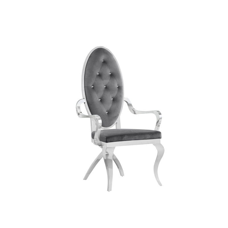 Tufted Velvet Upholstered Armchair, Silver, Dark Gray Velvet