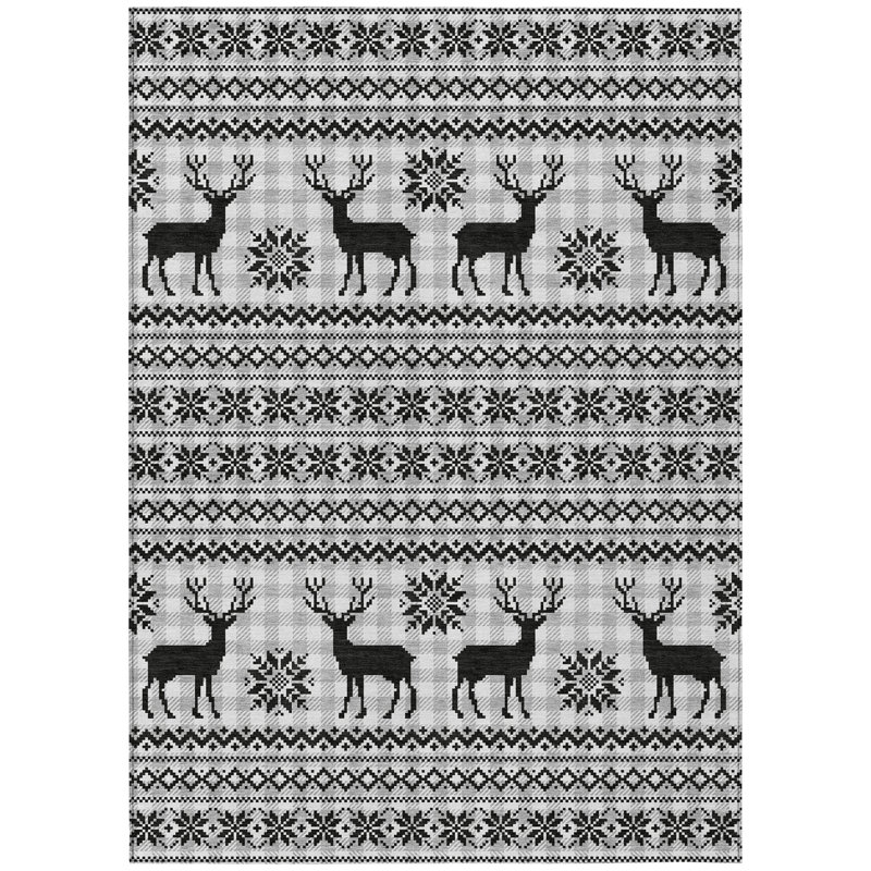 Machine Washable Indoor/Outdoor Christmas Reindeers Xhevrie Silver Rug, Rectangle 5' x 7'6"