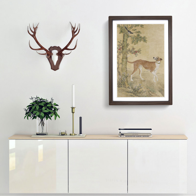 Bird & Dog by Lang Shining - Framed Print, 60cm H x 40cm W x 2cm D, Walnut