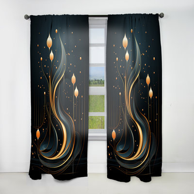 Evangelia Black And Gold Golden Minimalistic Line Art III - Modern Velvet Curtain - Room Darkening - 1 panel