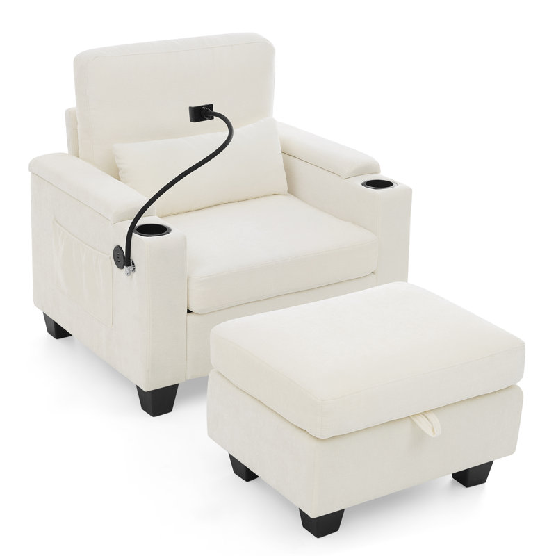 Fauteuils inclinables confortables avec dossier réglable et repose-pieds de rangement, beige