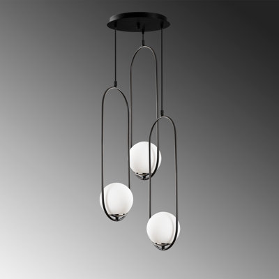 Modern Industrial Chandelier, Black Metal Body, 17.3 Diameter x 57.5 Height | 3 x E27 Socket (Max 40W) | Elegant Glass Cap, Scandinavian Design | Perfect for Dining Rooms & Living Spaces, Stylish & Functional Lighting