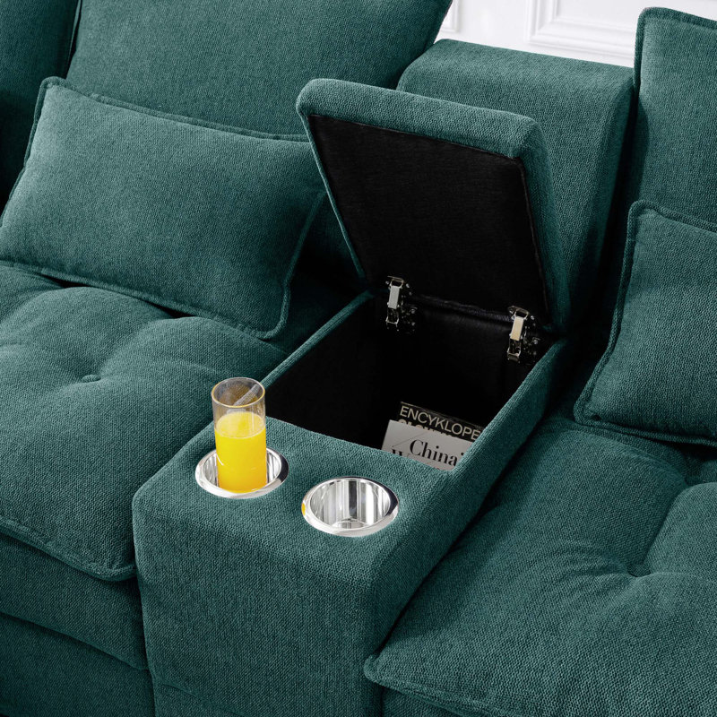 Canapé de 130 po en forme de U avec console, porte-gobelets, espace de vie principal rembourré avec 6 sièges, ensemble de canapé-lit avec méridienne pour le salon, appartement