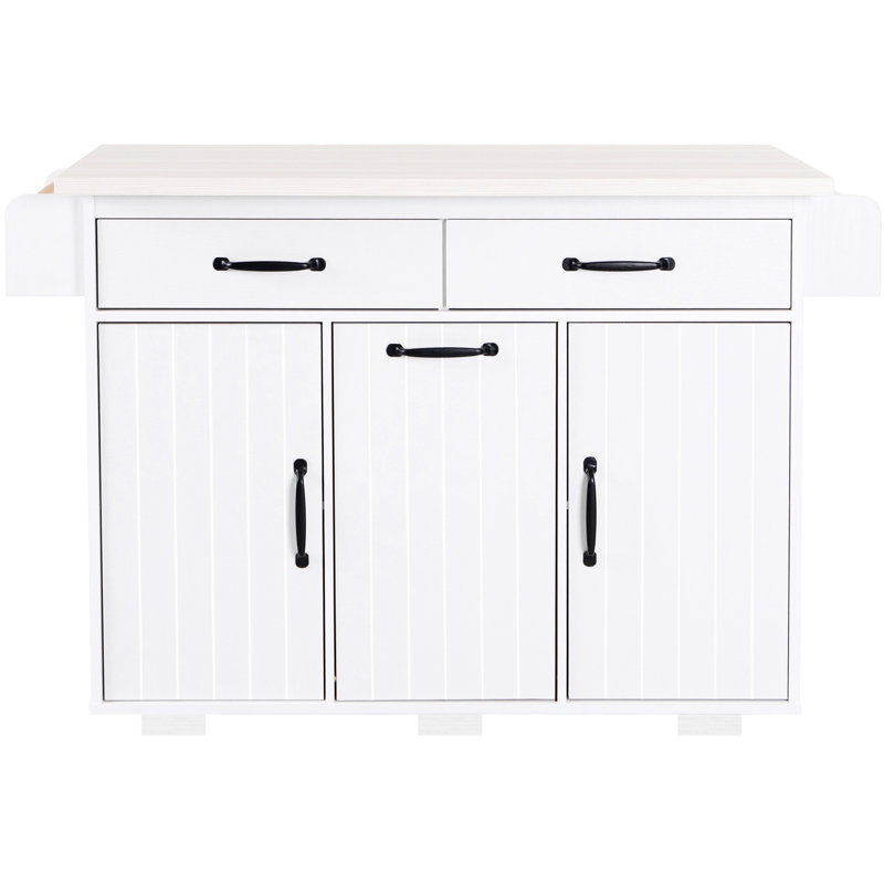 Îlot de cuisine blanc avec poubelle polyvalente, table à abattants, étagère à épices, étagères à serviettes réglables, modèle, armoire de rangement de style moderne, design, support,