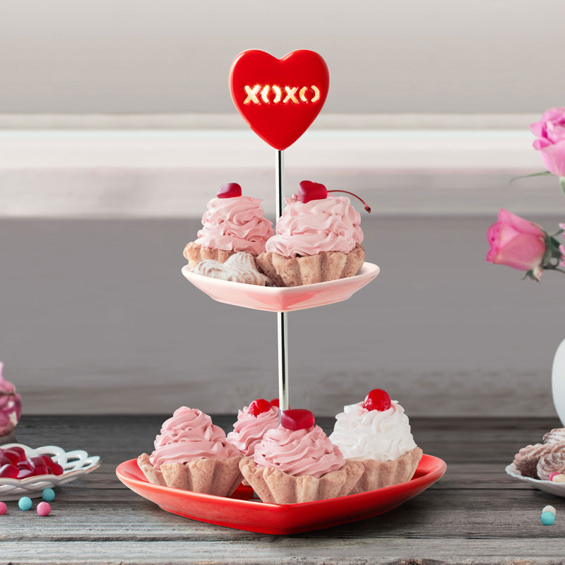 24" Tiered Candy Heart Cupcake Plate