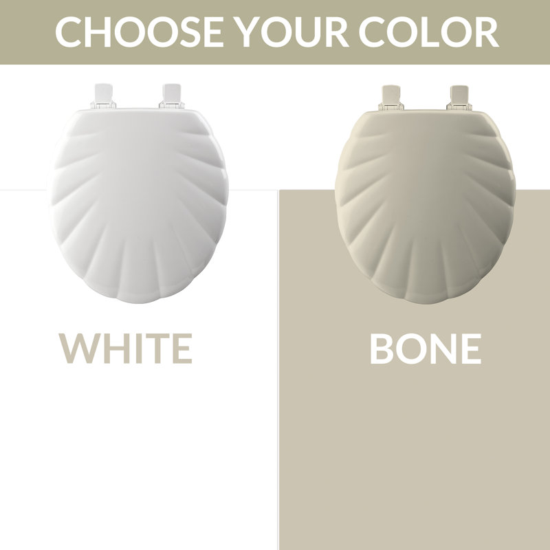Mayfair Shell Sculptured Wood Toilet Seat, Easily Removes for Cleaning, Hinges Never Loosen, Round, Bone