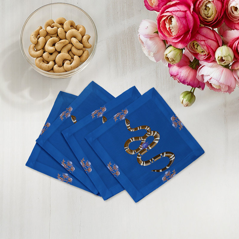 Serviettes de table en satin de coton Thistle and Snake, Bleu