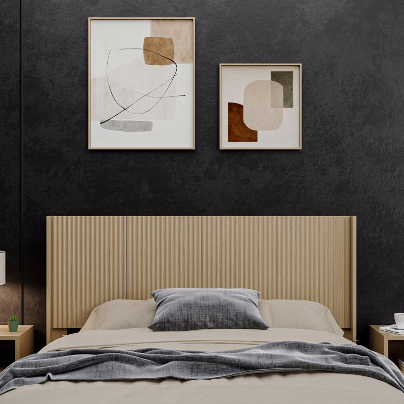 Wood With Headboard Queen Size, 64.4" Wide Wooden Frame Material Queen With Headboard Only, Modern Style Farmhouse With Headboards, Wall Mounted Fluted Panel, Wingback Boho With Headboards