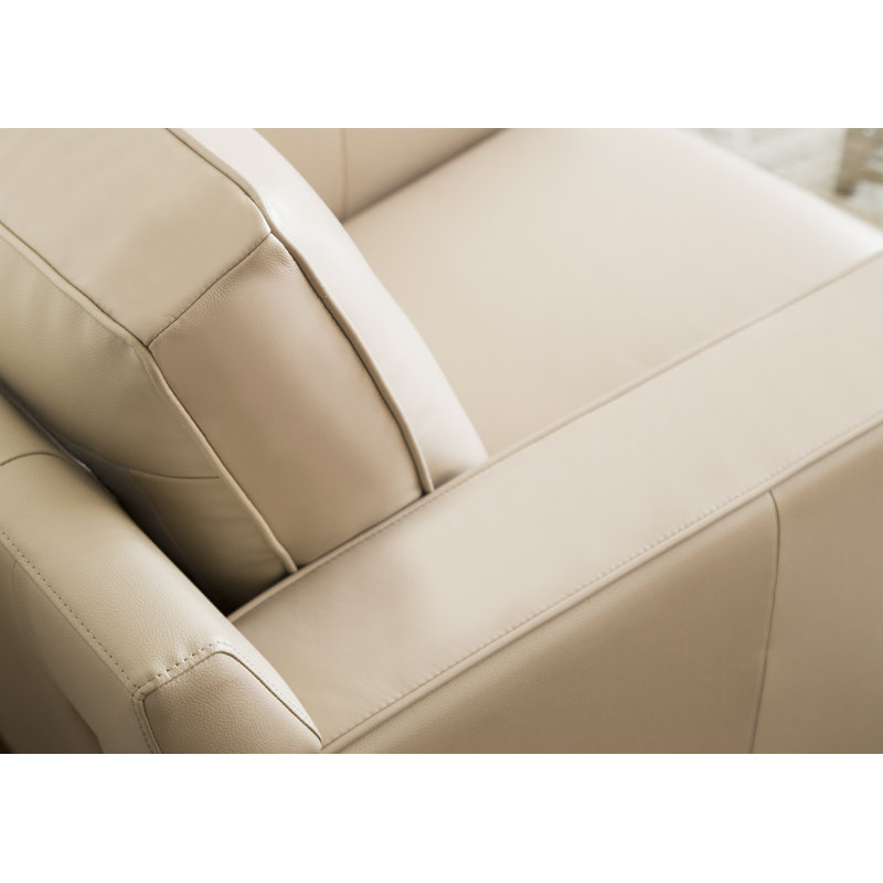 Causeuse à accoudoirs carrés en cuir véritable 59 po Nalston, Cuir véritable crème