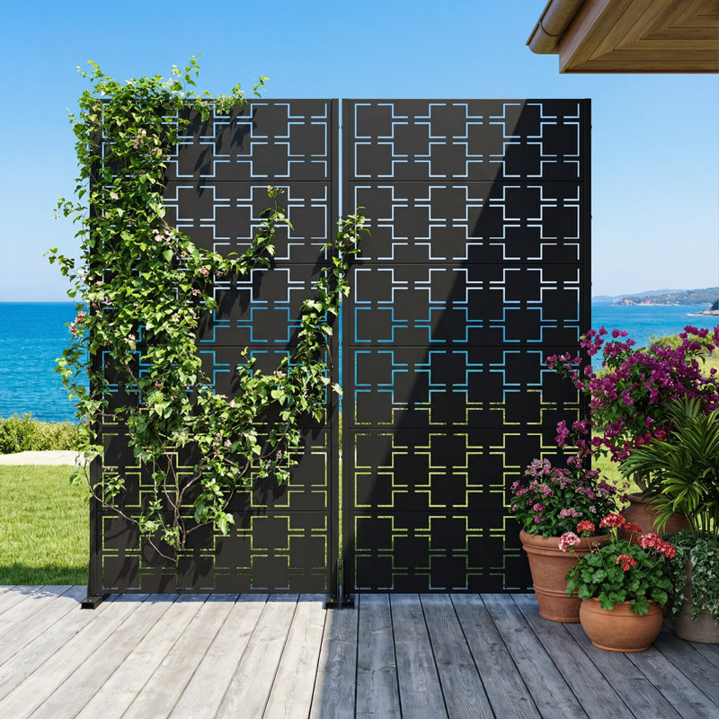 Écrans d'intimité d'extérieur en métal Wild 72 x 35,5 pouces, Noir, H 72 po x l 35,5 po x P 16 po