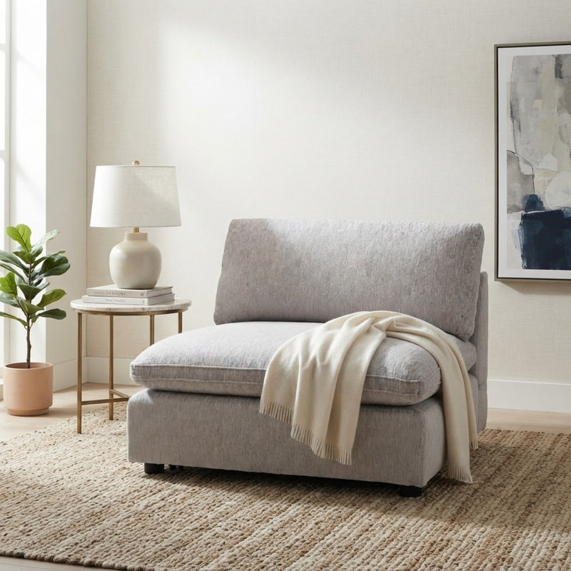 Odai 38.6" W Chenille Accent Chair, Light Gray