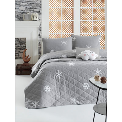 Ensemble de couvre-lit / couvre-lit 100% coton gris / blanc Yair