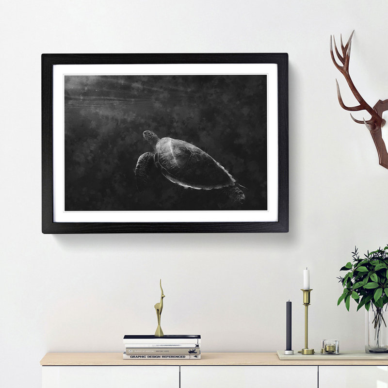 Sea Turtle - Picture Frame Painting Print, 24cm H x 33cm W x 2cm D, Black Framed