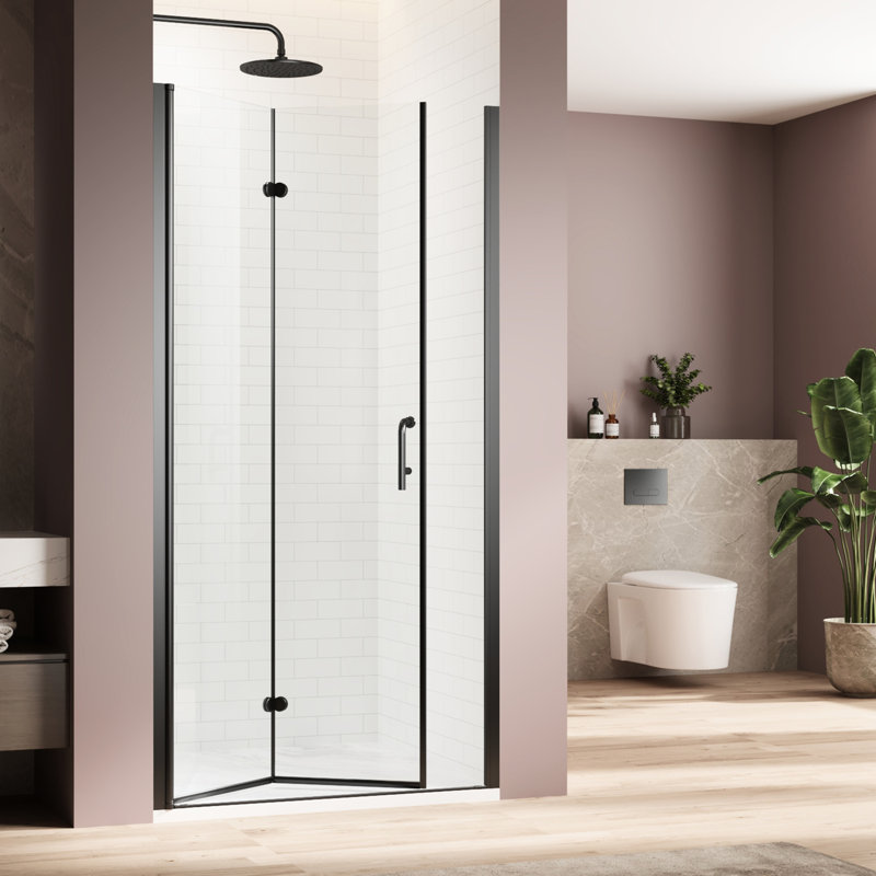 Porte de douche 30 po x 72 po - Fermeture magnétique en verre trempé noir mat