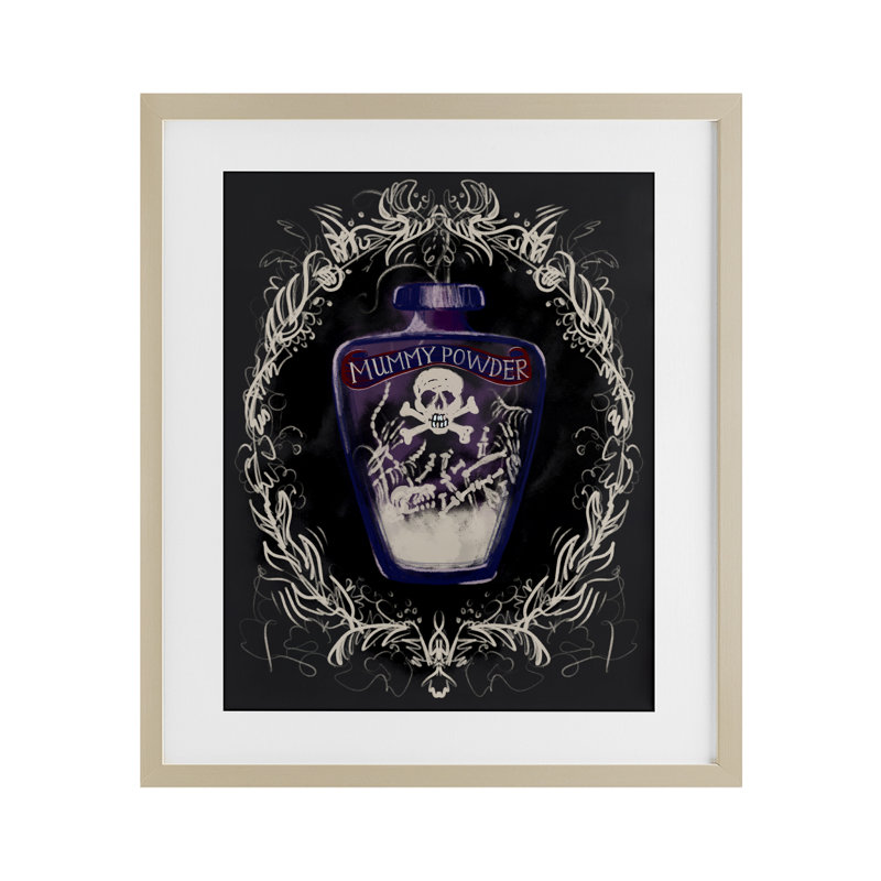 «Mummy Poudre Jar», impression sous verre, conception de Connie Summers, H 16 po x l 13 po, Cadre de récolte en pin