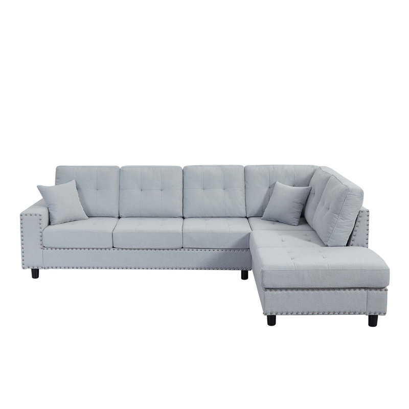 Comfortable L-shaped Modular Sofa with Removable Cushions and Pillows for Various Spaces, Gray Polyester