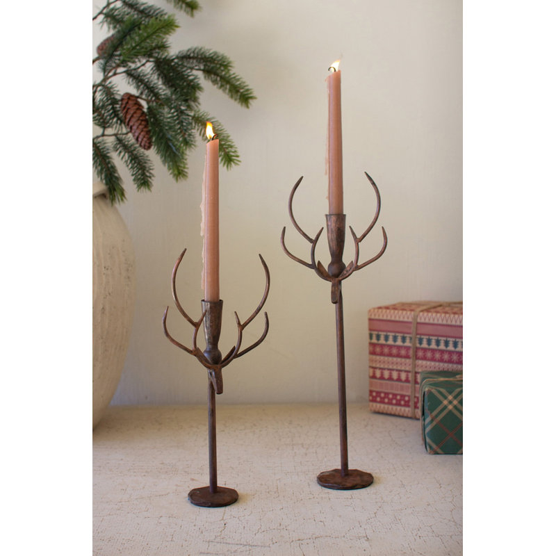  Forged Rustic Brass Deer Candle Holders Set of 2, 17" H