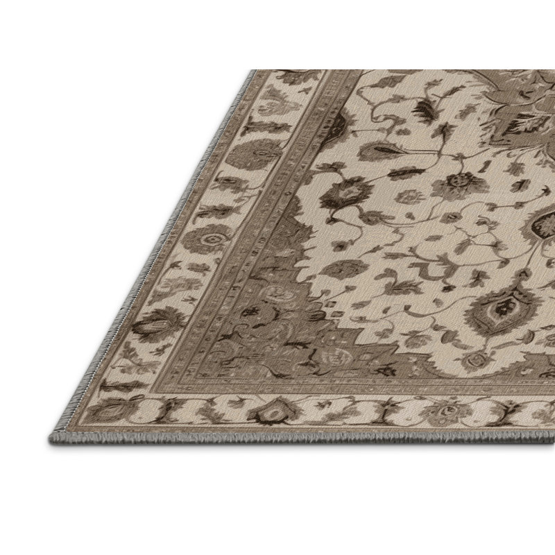 Machine Washable Tabriz Gray Area Rug, Square 3'