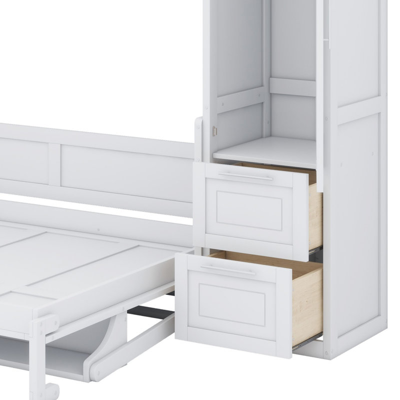 Lit escamotable Murphy avec placard et tiroirs, blanc