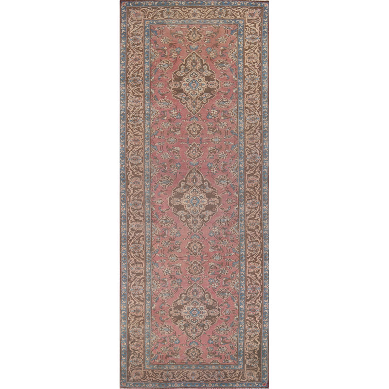 Tapis de couloir rose fait à la main 4 x 13