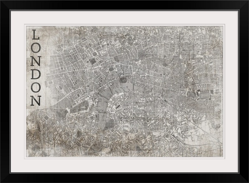 «Map London White» par Bellinda, impression, Cadre noir, H 32 po x l 44 po x P 1 po