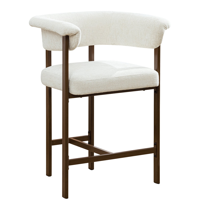 Upholstered 26" Counter & Bar Stool with Metal Legs, White, 3
